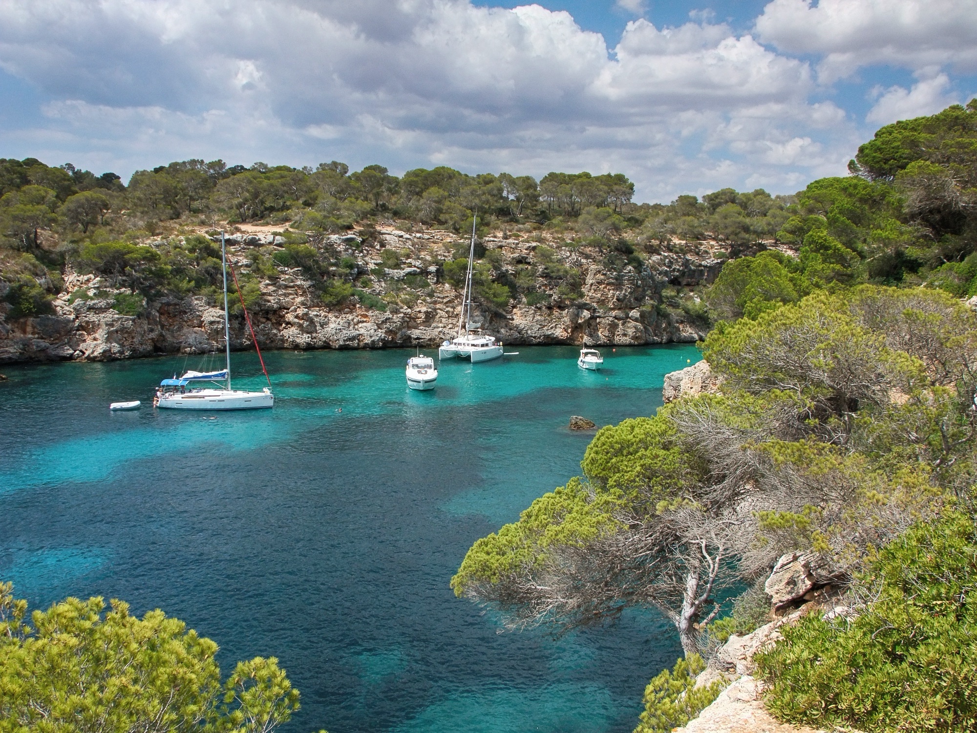 Yachts at anchor in a cala in Mallorca