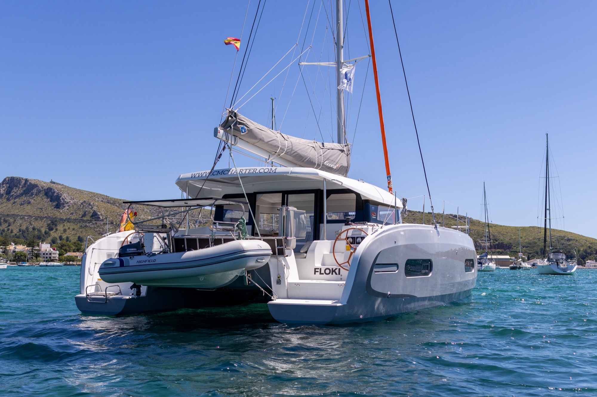 Excess 11 catamaran Floki at anchor in the Bay of Pollença
